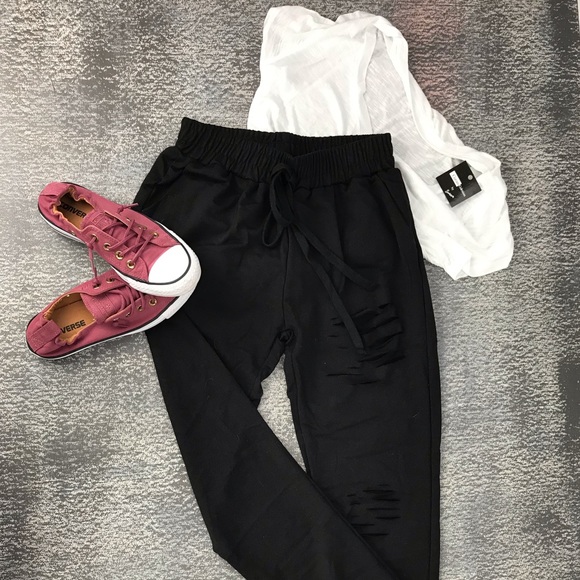 Distressed French Terry Sweatpants - Picture 4 of 5